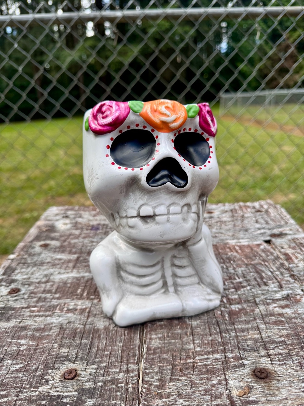 Skeleton with Flower Headband Vase